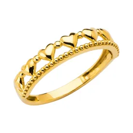 14K Solid Gold Plain Hearts Stackable Band Ring