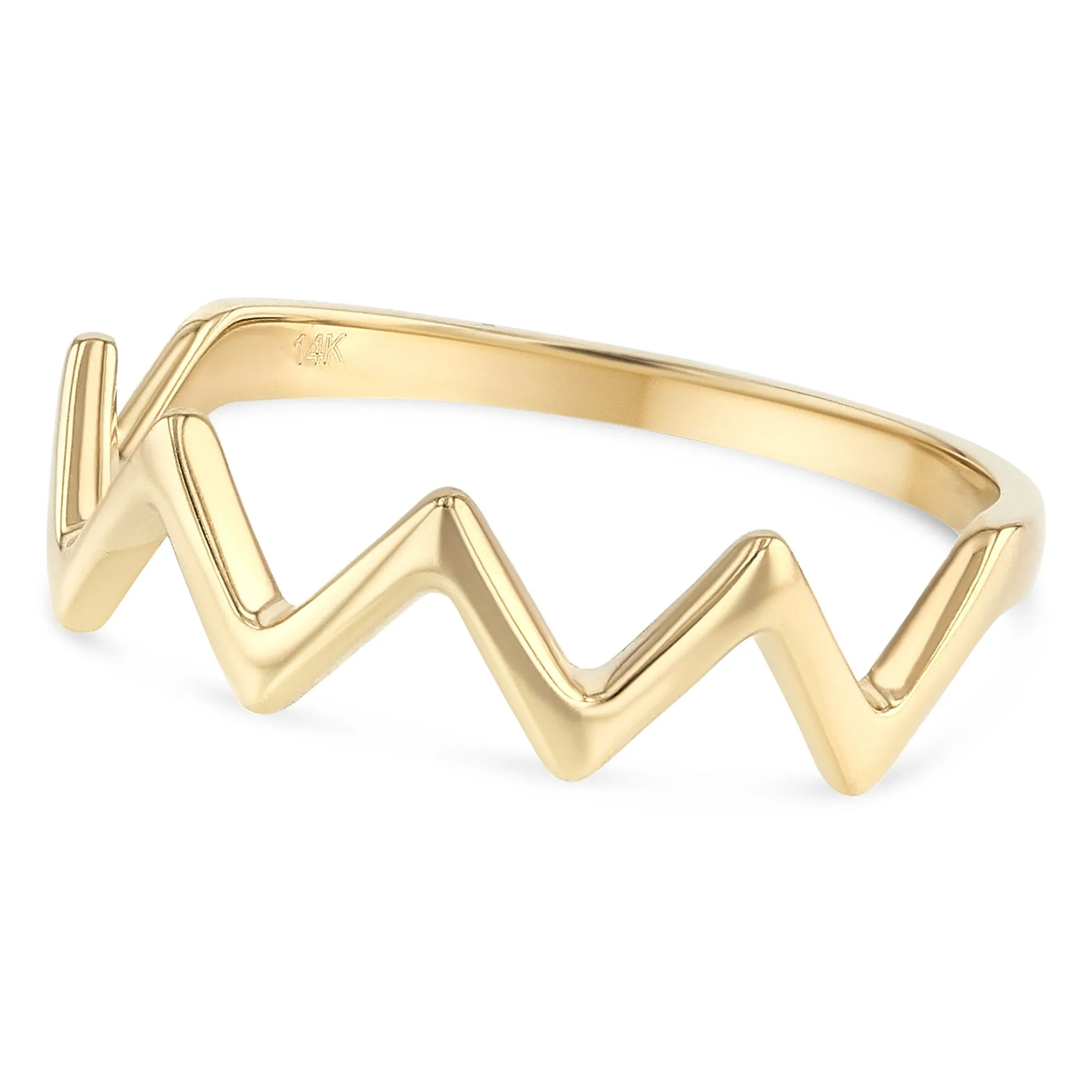 14K Solid Gold Zig Zag Stackable Band Ring
