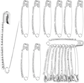 24PCS Gold Rhinestone Safety Pins, Gold Brooch Sweater Shawl Clips Faux Crystal Brooches Shiny Brooch Pins for Women (Silver)