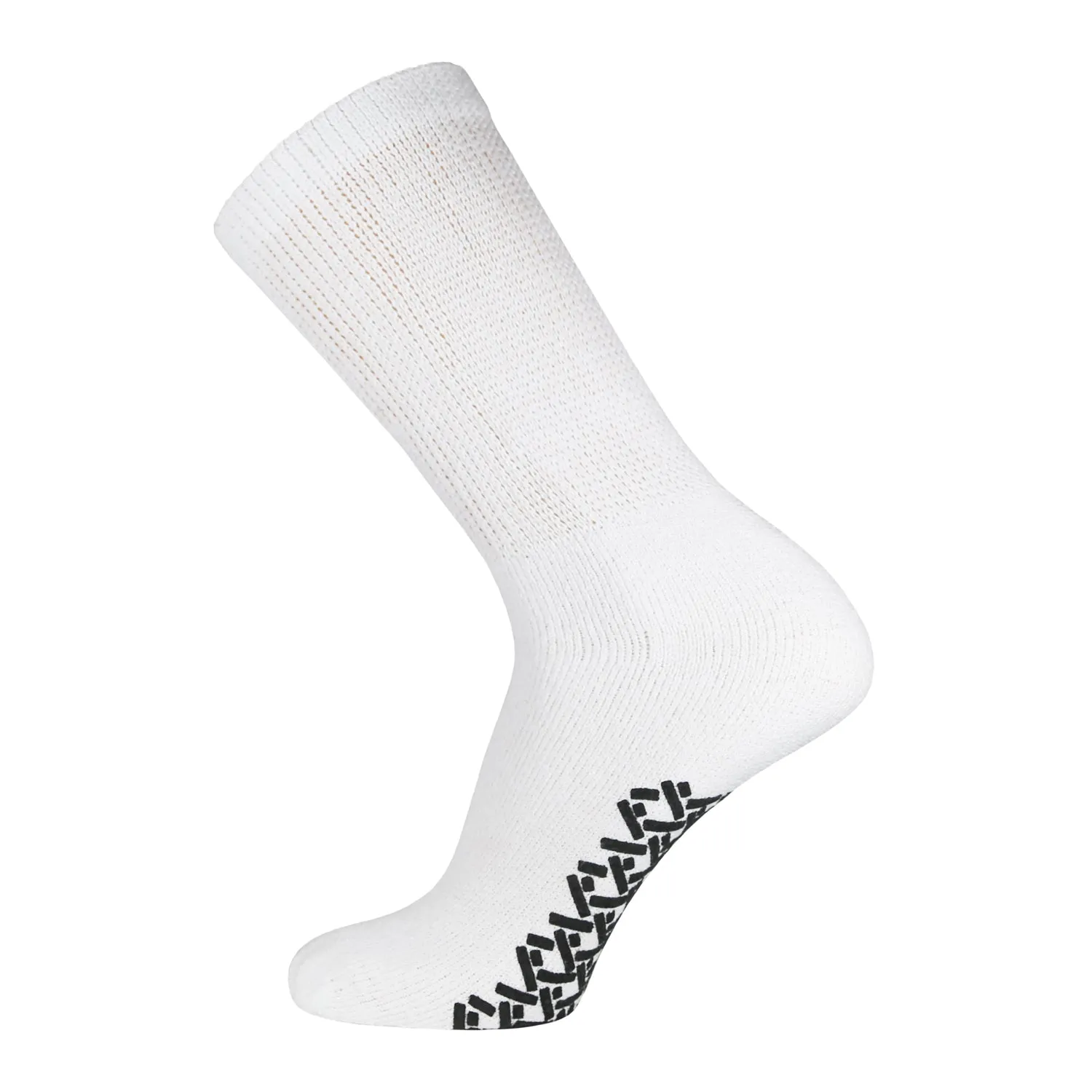 60 Pairs of Non-Skid Diabetic Crew Socks with Non Binding Top (White)