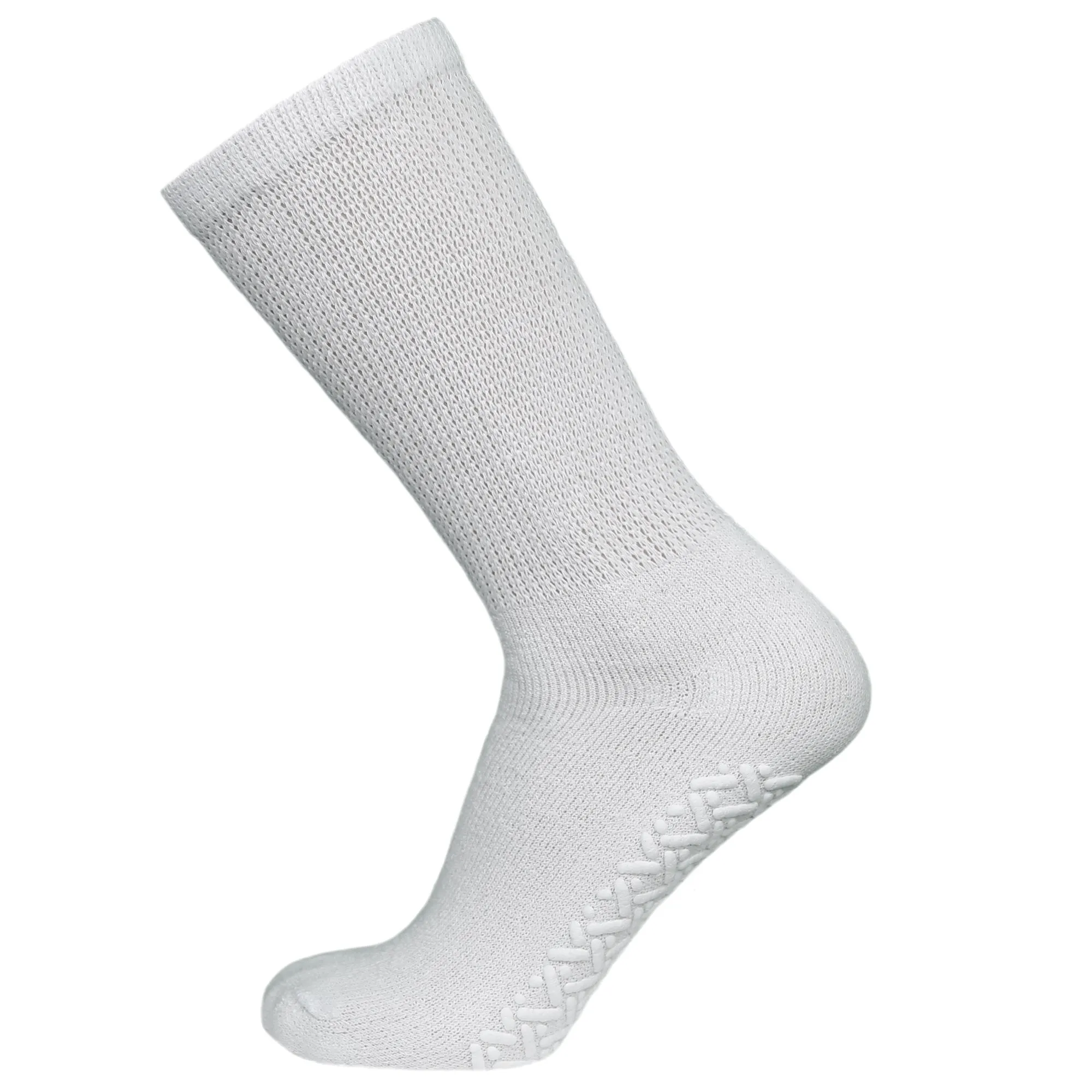 60 Pairs of Non-Skid Diabetic Crew Socks with Non Binding Top (White)