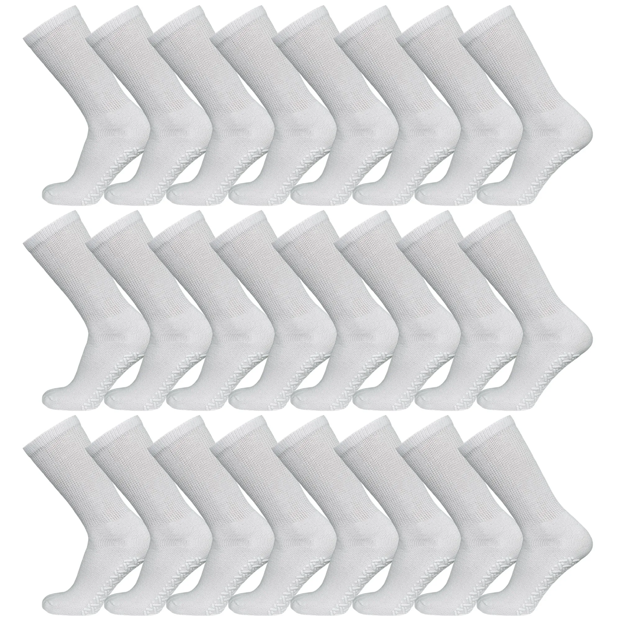 60 Pairs of Non-Skid Diabetic Crew Socks with Non Binding Top (White)