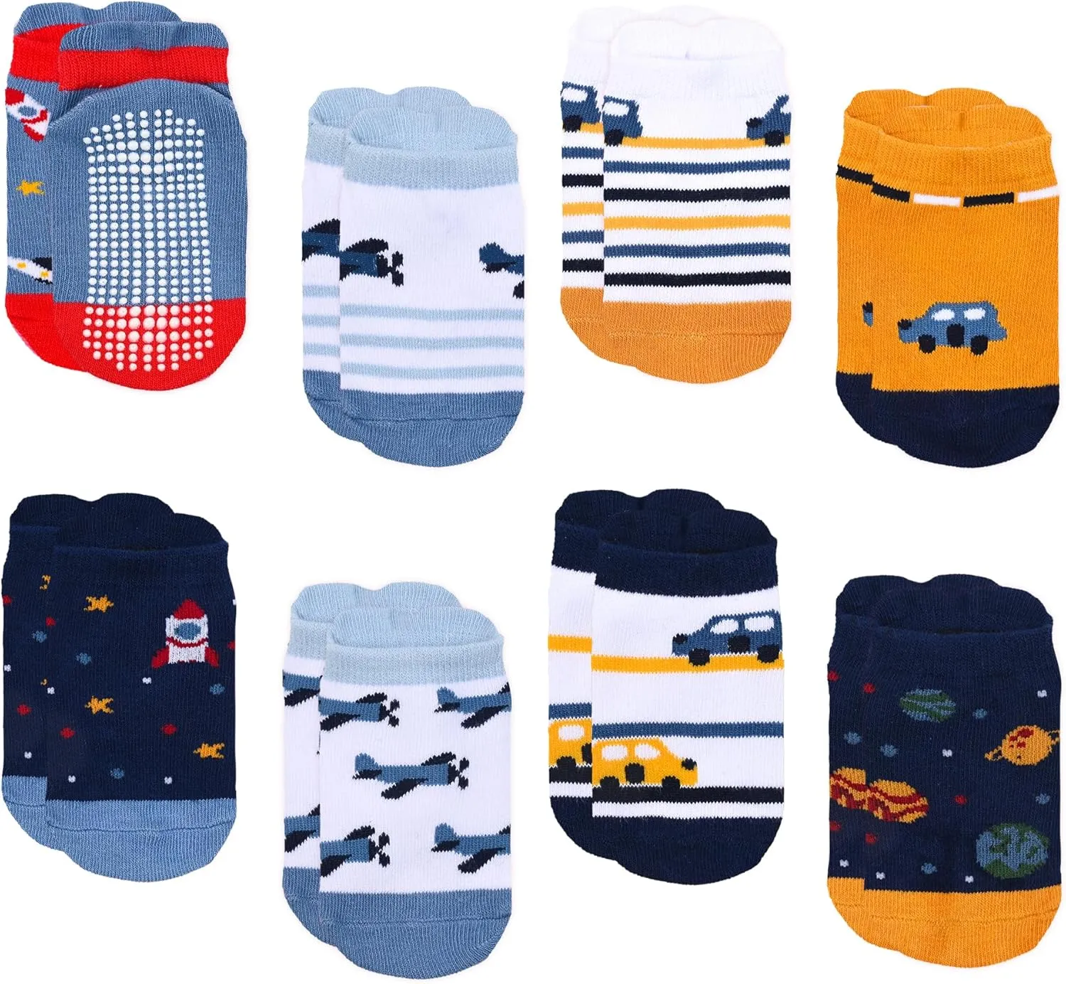 8 Pairs Toddler Gripper Socks, Non-Slip Breathable Cotton Socks for Kids Anti-skid Ankle Socks for Boys & Girls