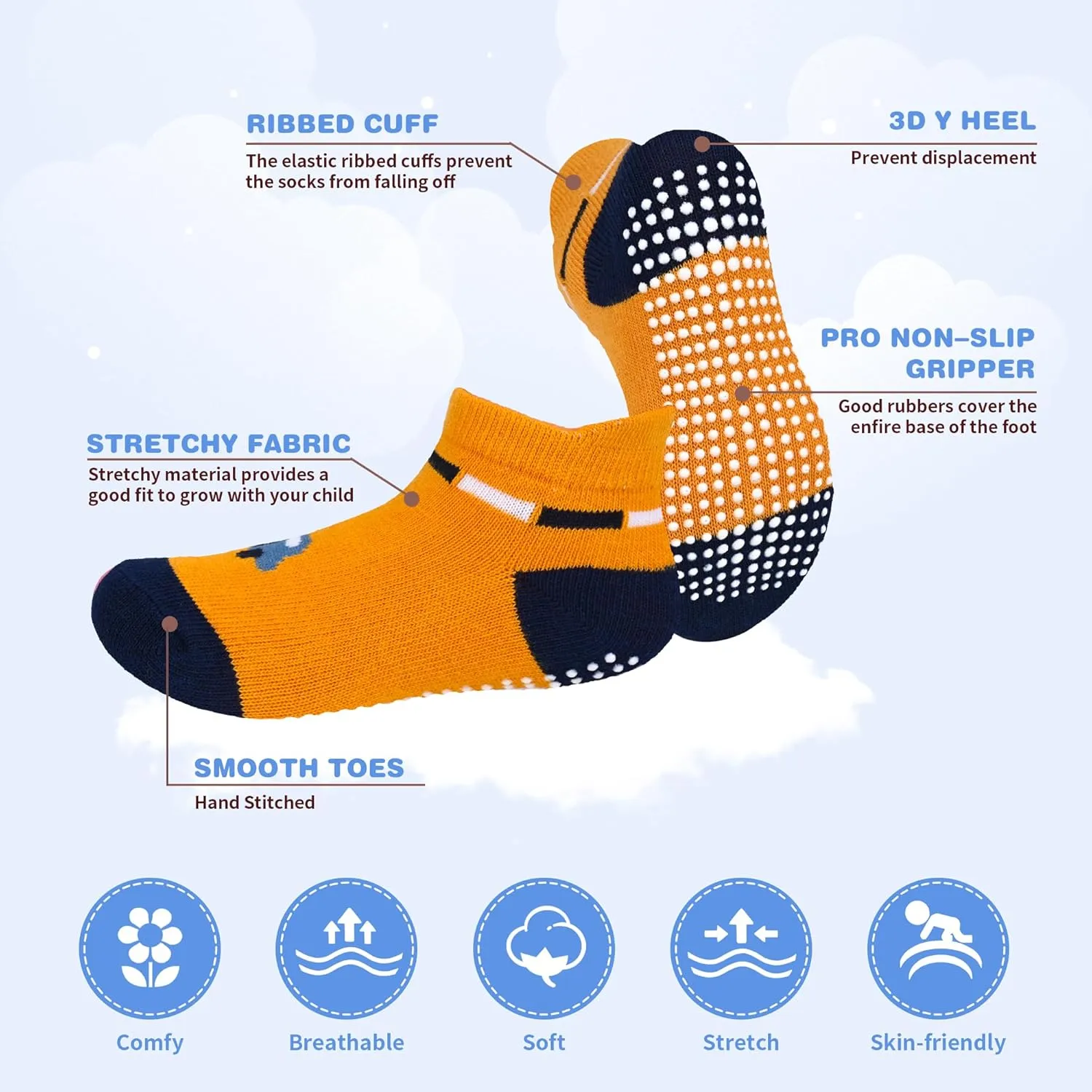 8 Pairs Toddler Gripper Socks, Non-Slip Breathable Cotton Socks for Kids Anti-skid Ankle Socks for Boys & Girls