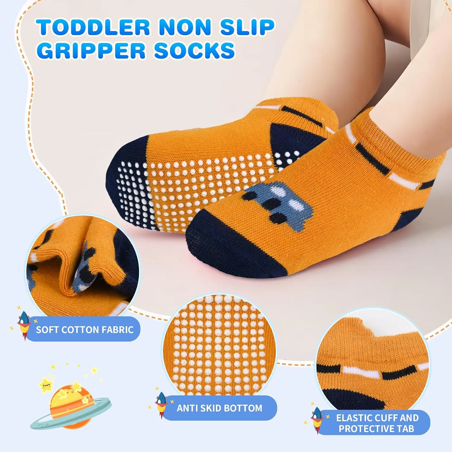 8 Pairs Toddler Gripper Socks, Non-Slip Breathable Cotton Socks for Kids Anti-skid Ankle Socks for Boys & Girls