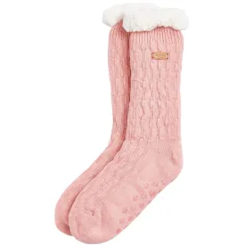 Barbour Cable Knit Lounge Socks In Dusty Pink
