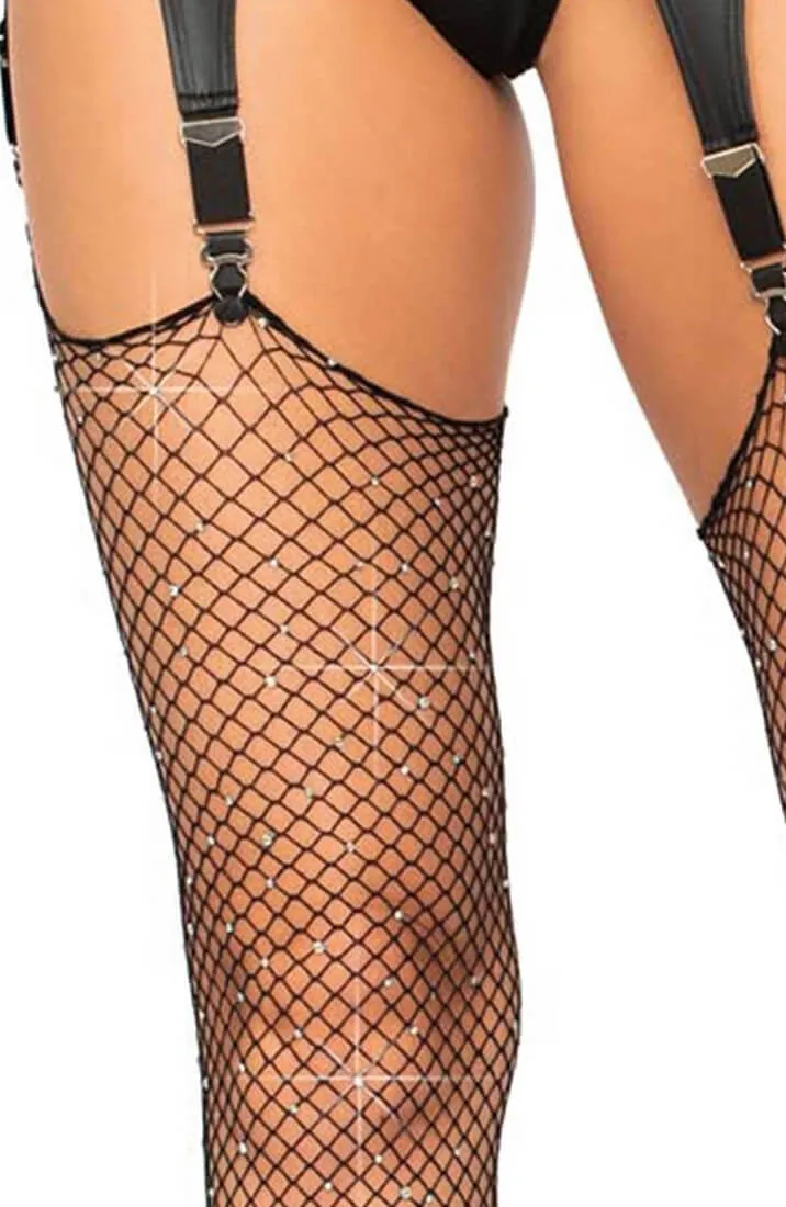Black fishnet stockings with rhinestones