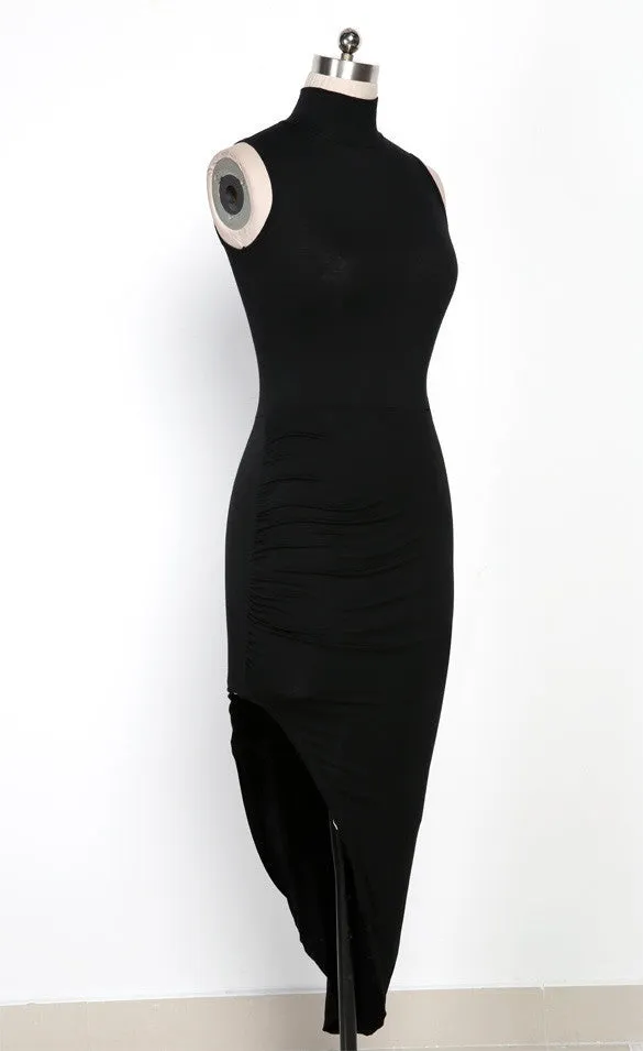 Black Irregular Long Bodycon Club Dress