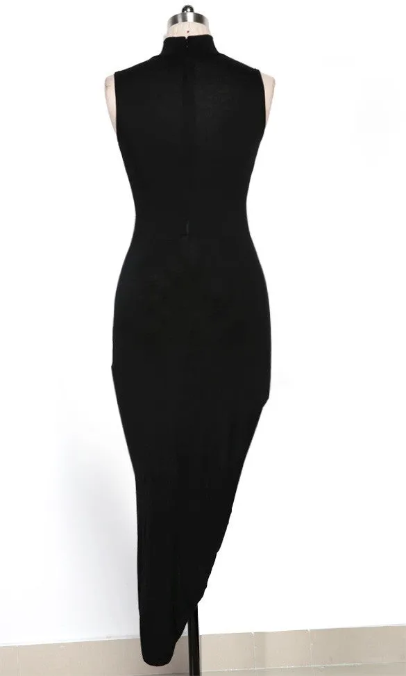 Black Irregular Long Bodycon Club Dress