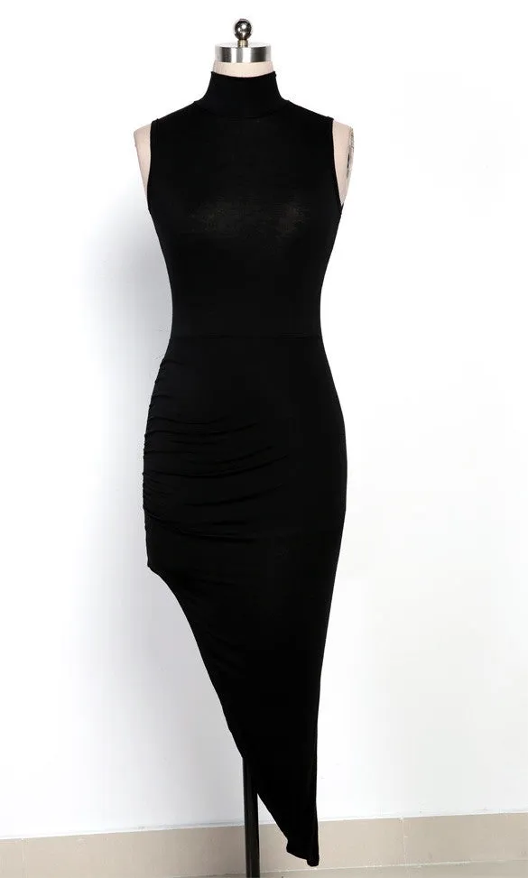 Black Irregular Long Bodycon Club Dress