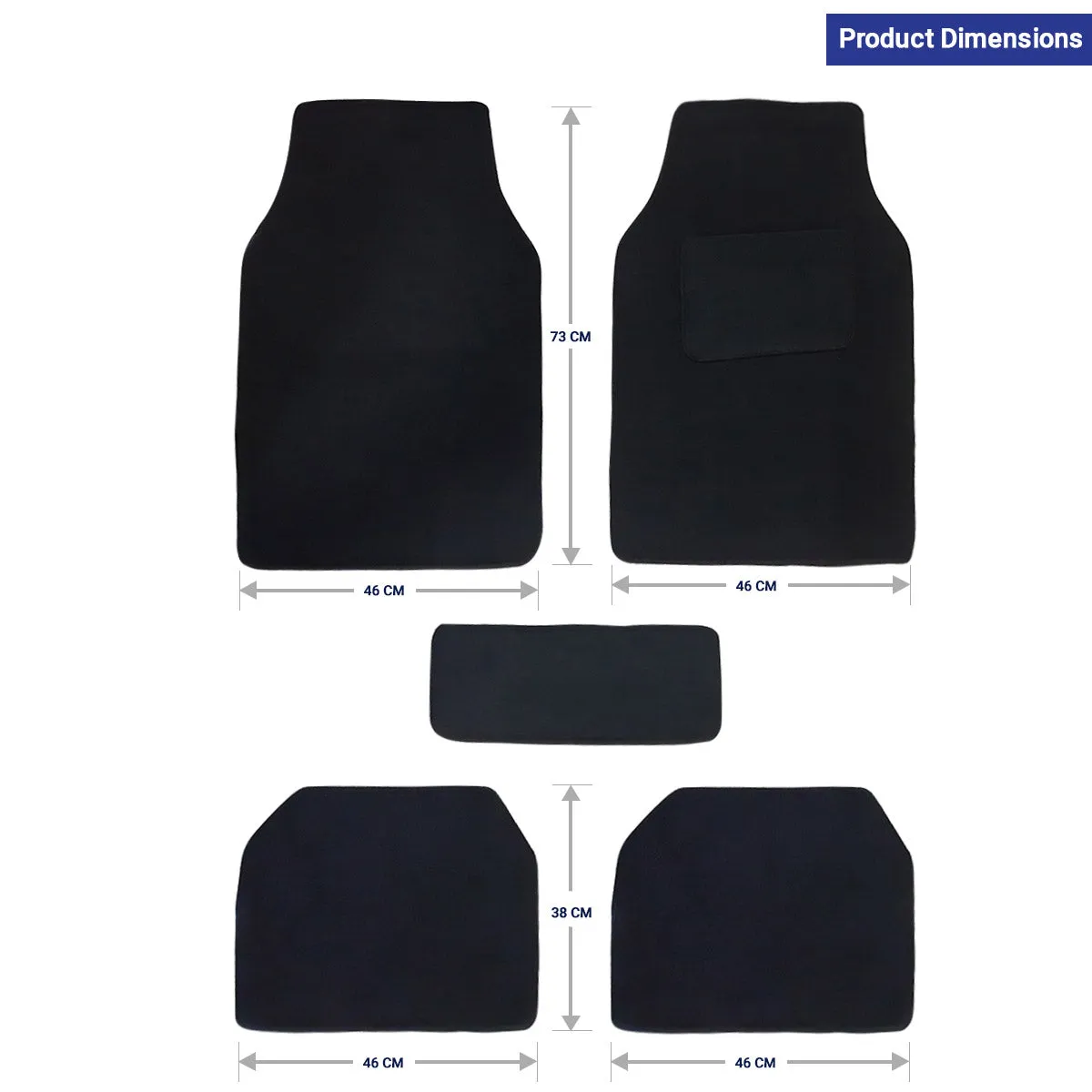 Carpet Style Universal Car Floor Foot Mats for All 5 Seater Cars, Black Color Anti Slip Car Try Mat, Complete Set of 5 Piece, Executive Series