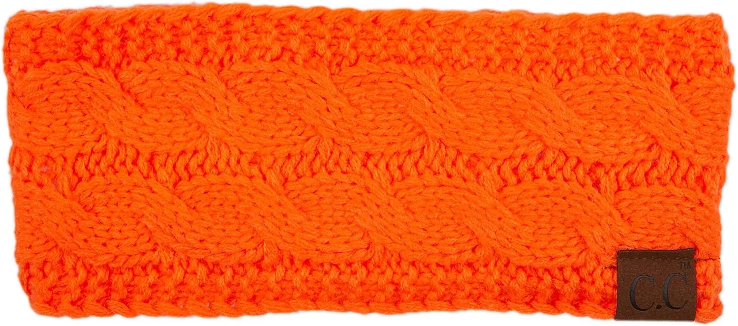C.C Winter Fuzzy Fleece Lined Thick Knitted Diagonal Stripes Criss-Cross Pattern Headband Headwrap (HW-2060)