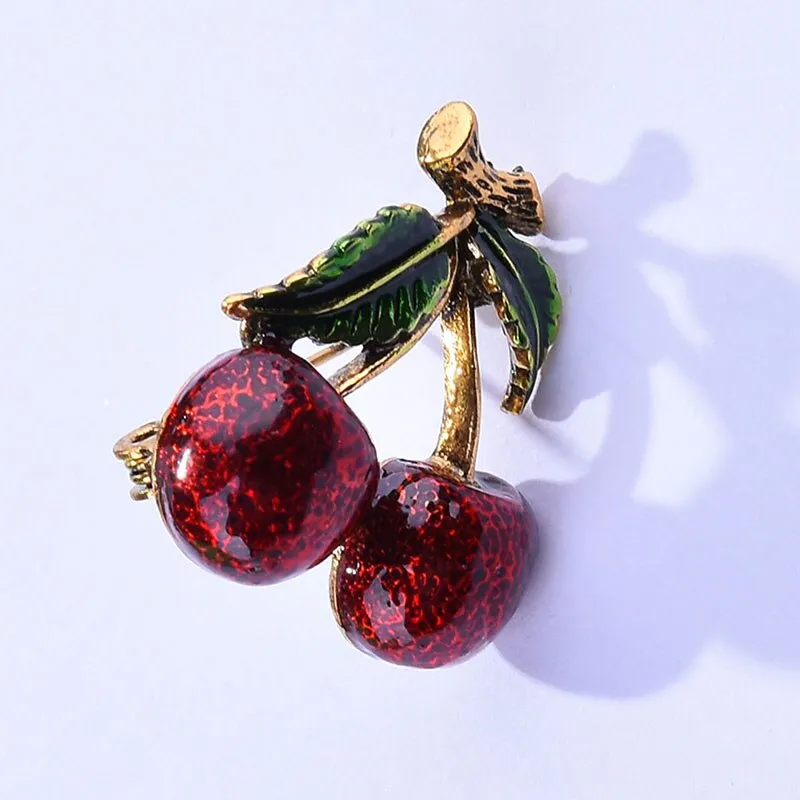 Classice Enamel Cherry Brooches For Women