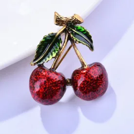 Classice Enamel Cherry Brooches For Women