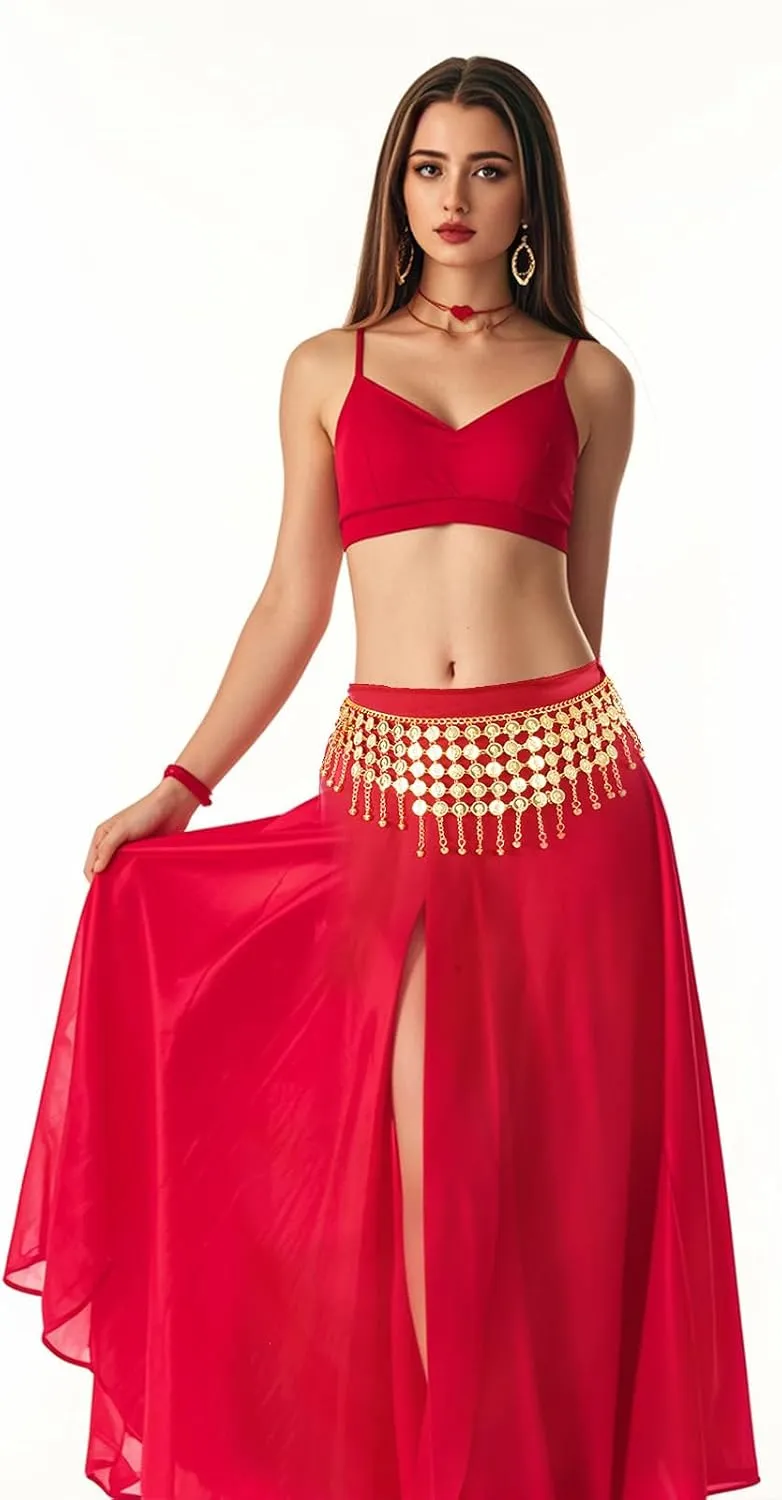 Coins Belly Dance Hip Scarf Belt Belly Dancing Coins Skirts Chain Belt for Bellydance Halloween Costume Accessory
