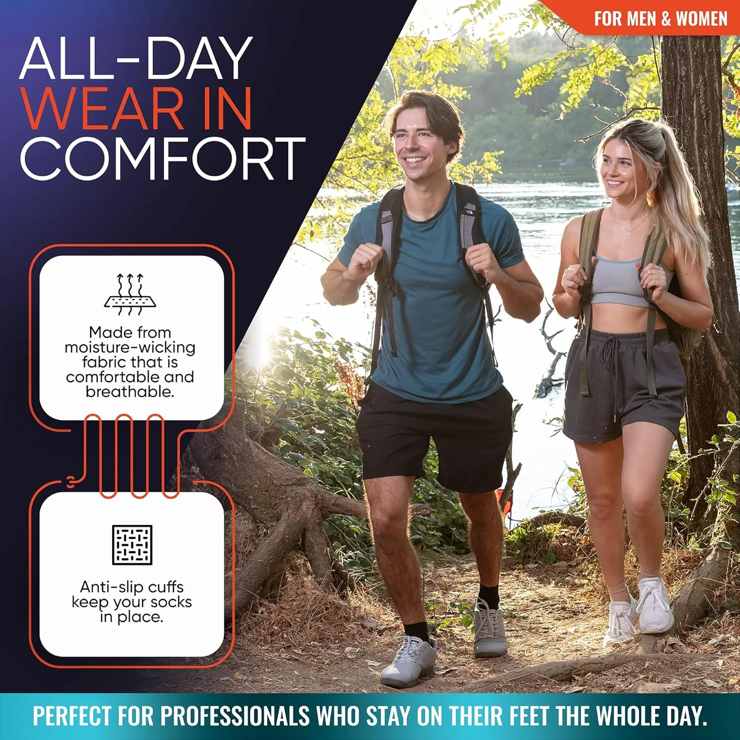 Compression Socks for Plantar Fasciitis, Achilles Tendonitis Relief - (1 Pair) Ankle Compression Sleeve for Heel Spurs, Foot Swelling & Fatigue - Arch Support Brace for Everyday Use
