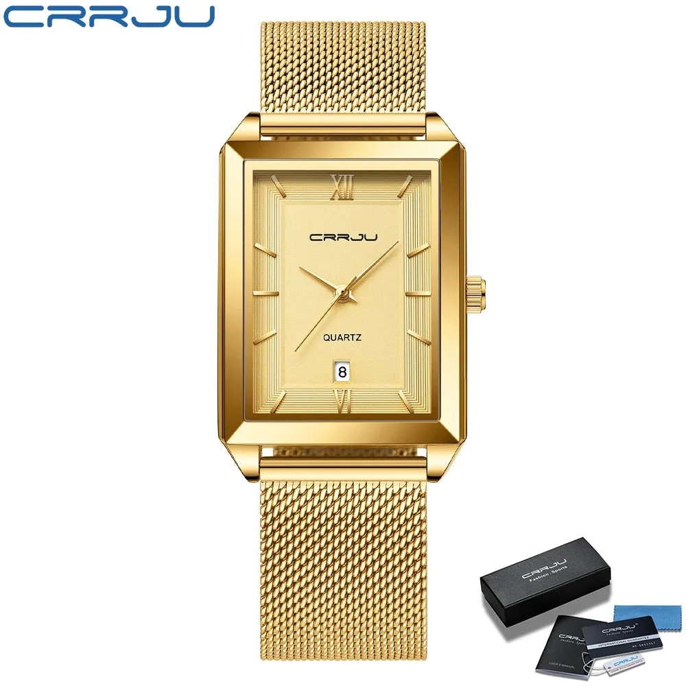 CRRJU Men's Luxury Stainless Steel Waterproof Quartz Wristwatch