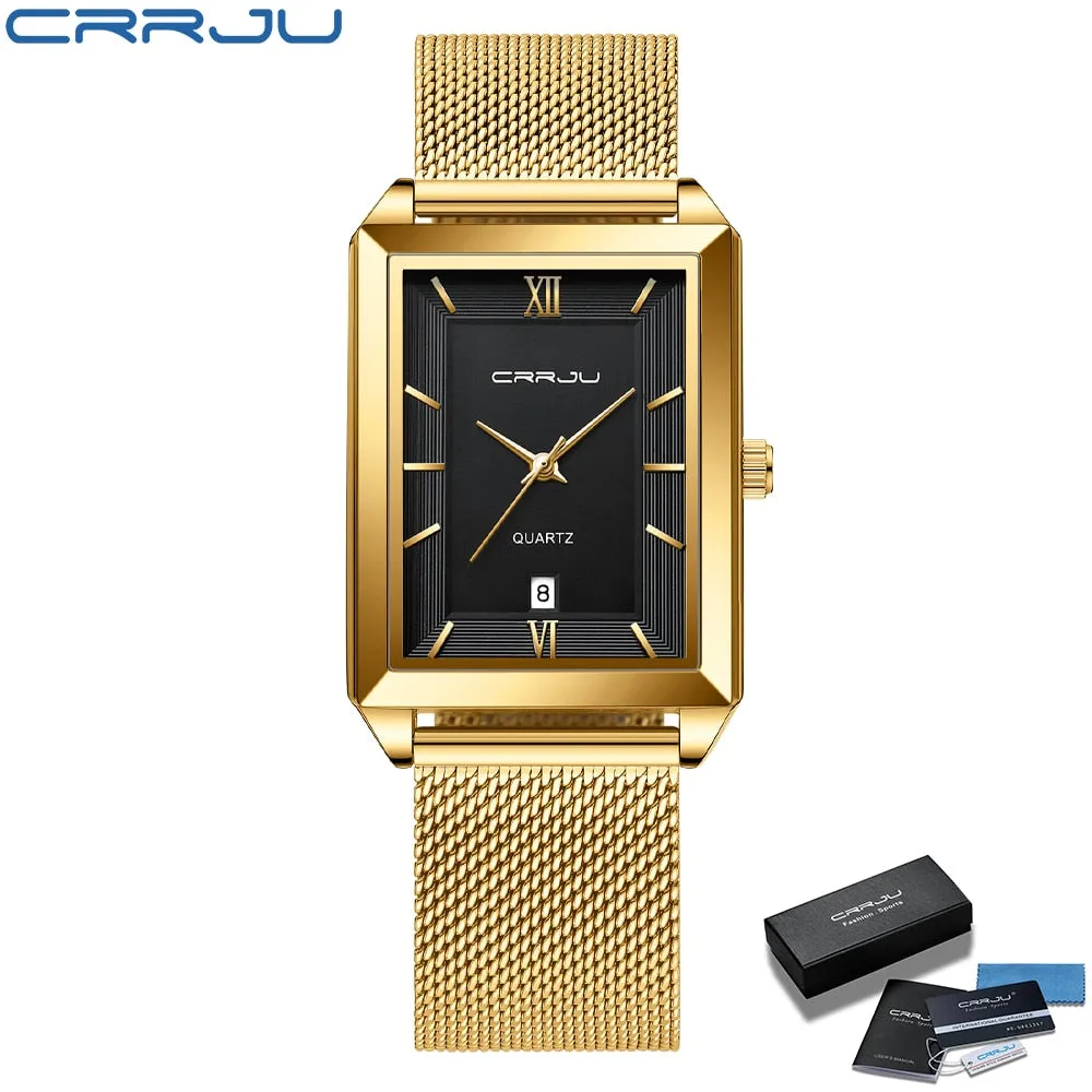 CRRJU Men's Luxury Stainless Steel Waterproof Quartz Wristwatch