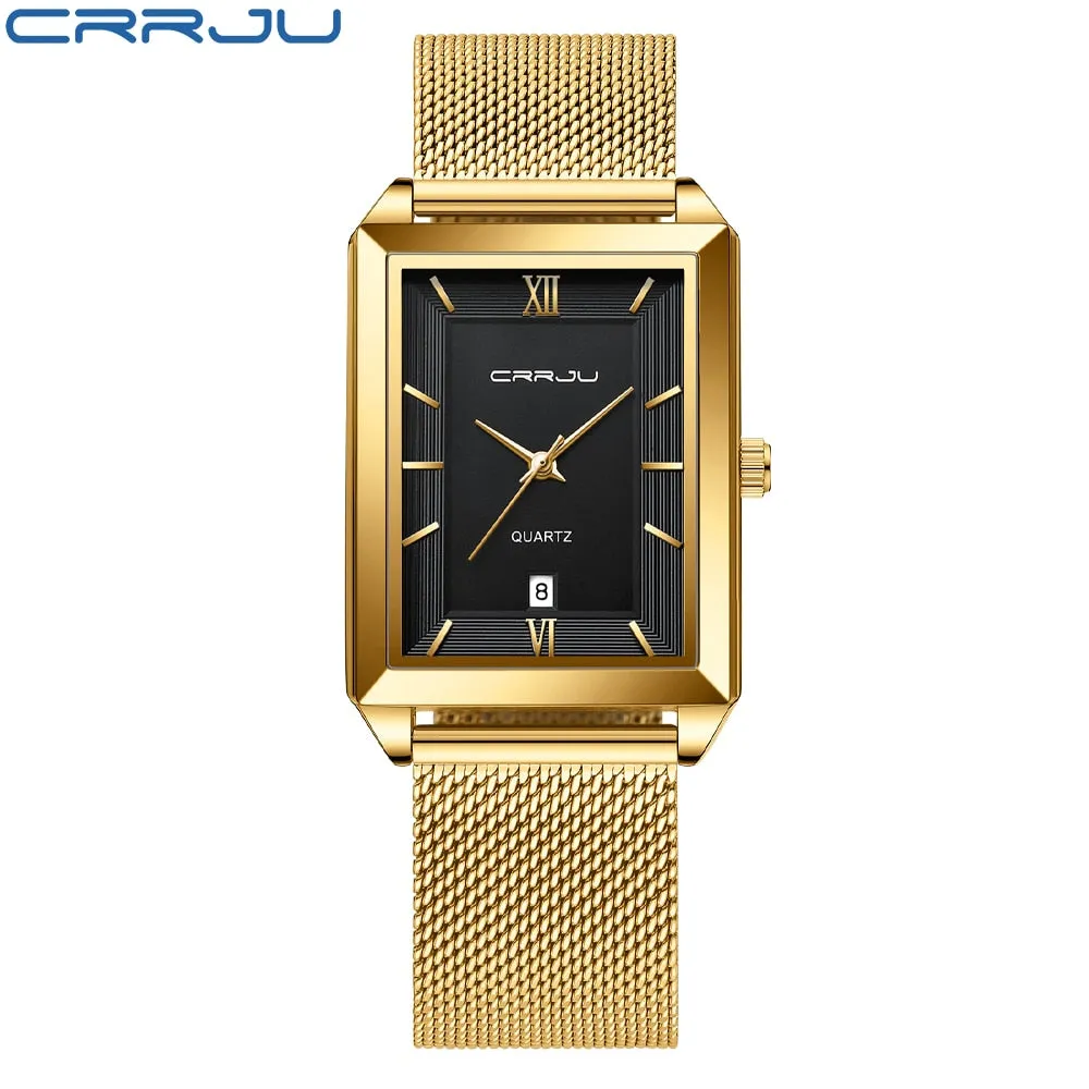 CRRJU Men's Luxury Stainless Steel Waterproof Quartz Wristwatch
