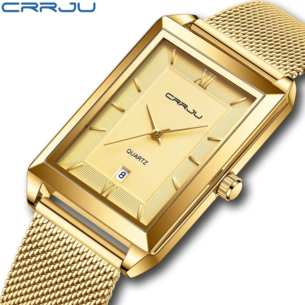CRRJU Men's Luxury Stainless Steel Waterproof Quartz Wristwatch