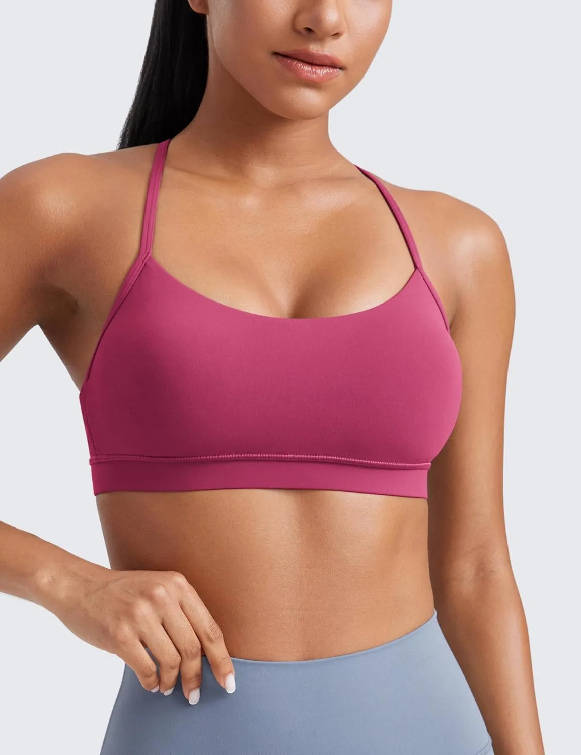 CRZ YOGA Butterluxe Womens Y Back Sports Bra - Padded Racerback Low Impact Spaghetti Thin Strap Workout Yoga Top