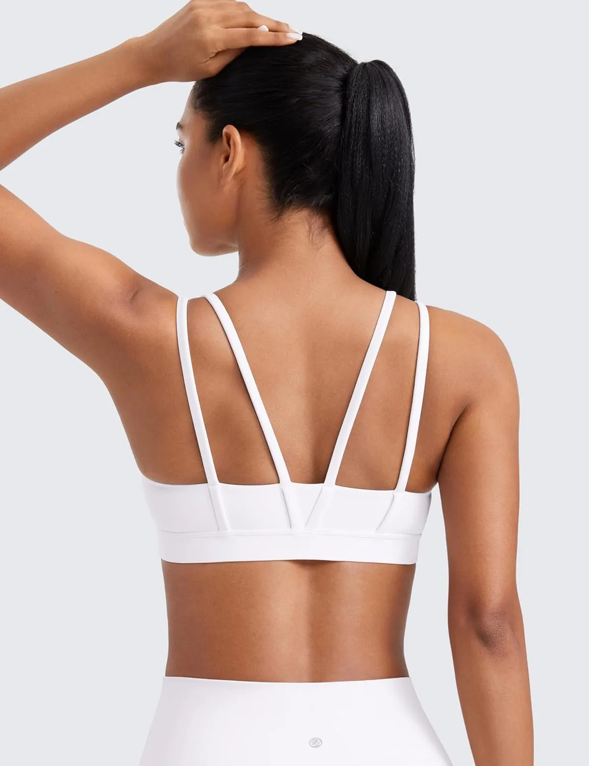 CRZ YOGA Softness Mold Butterluxe V Neck Sports Bras for Women - Workout Top Double Spaghetti Straps Wireless Yoga Clothes