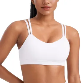 CRZ YOGA Softness Mold Butterluxe V Neck Sports Bras for Women - Workout Top Double Spaghetti Straps Wireless Yoga Clothes