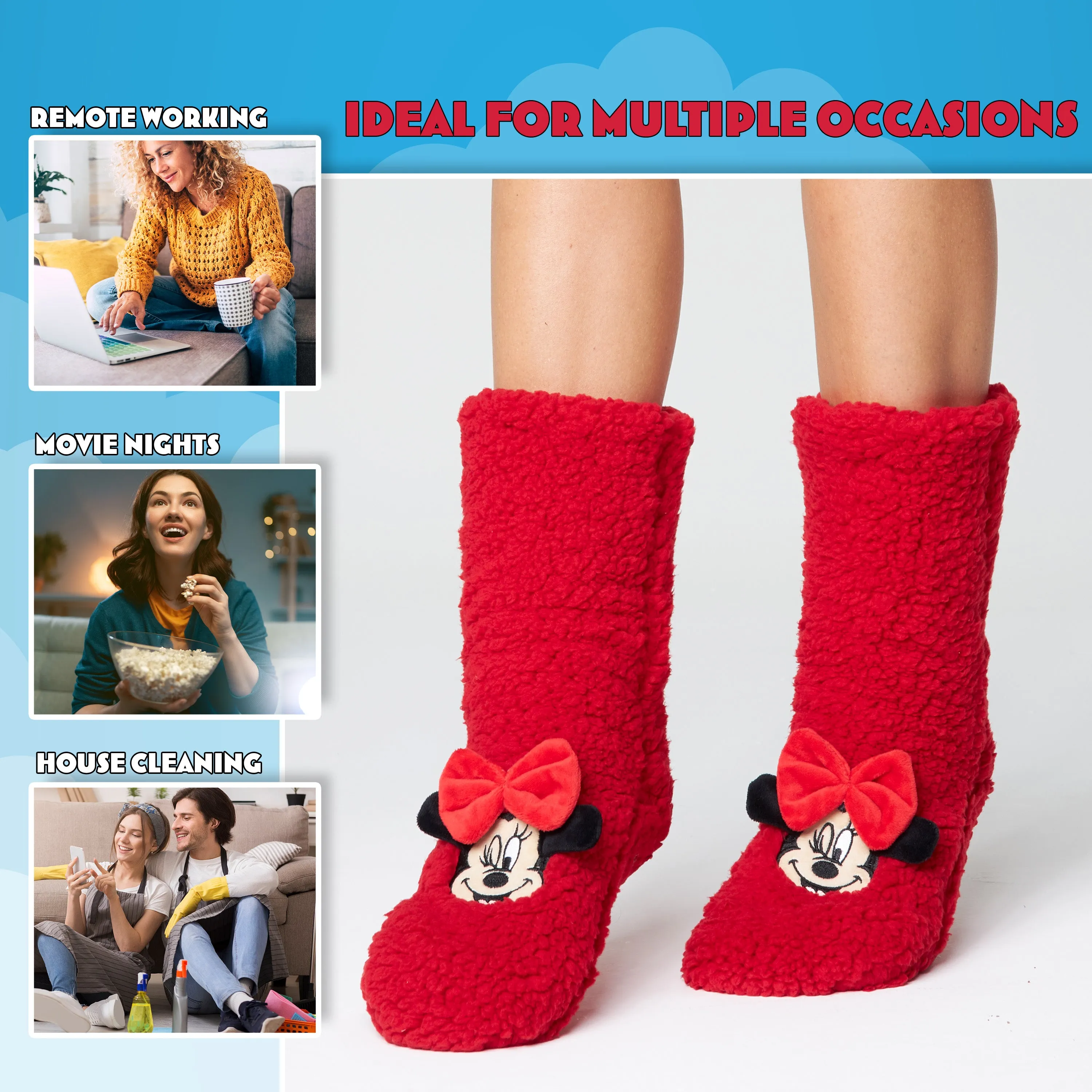 Disney Slipper Socks for Women Winter Fluffy Socks Warm-Minnie Mouse