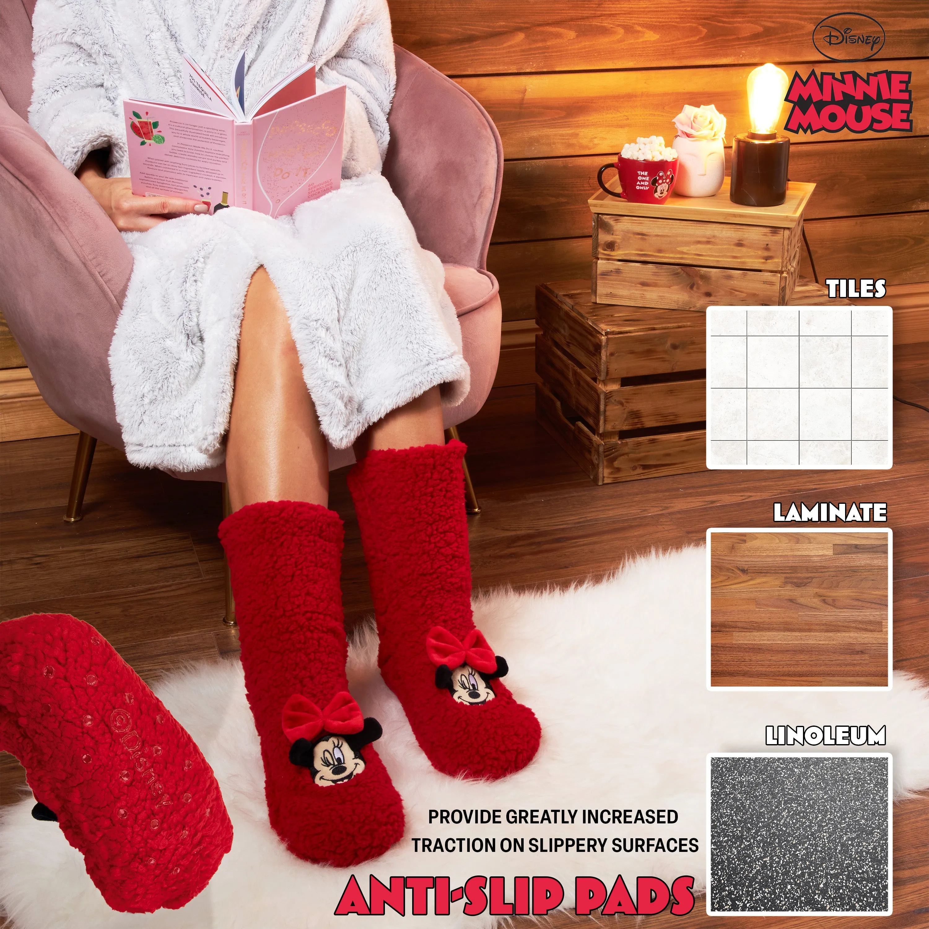 Disney Slipper Socks for Women Winter Fluffy Socks Warm-Minnie Mouse