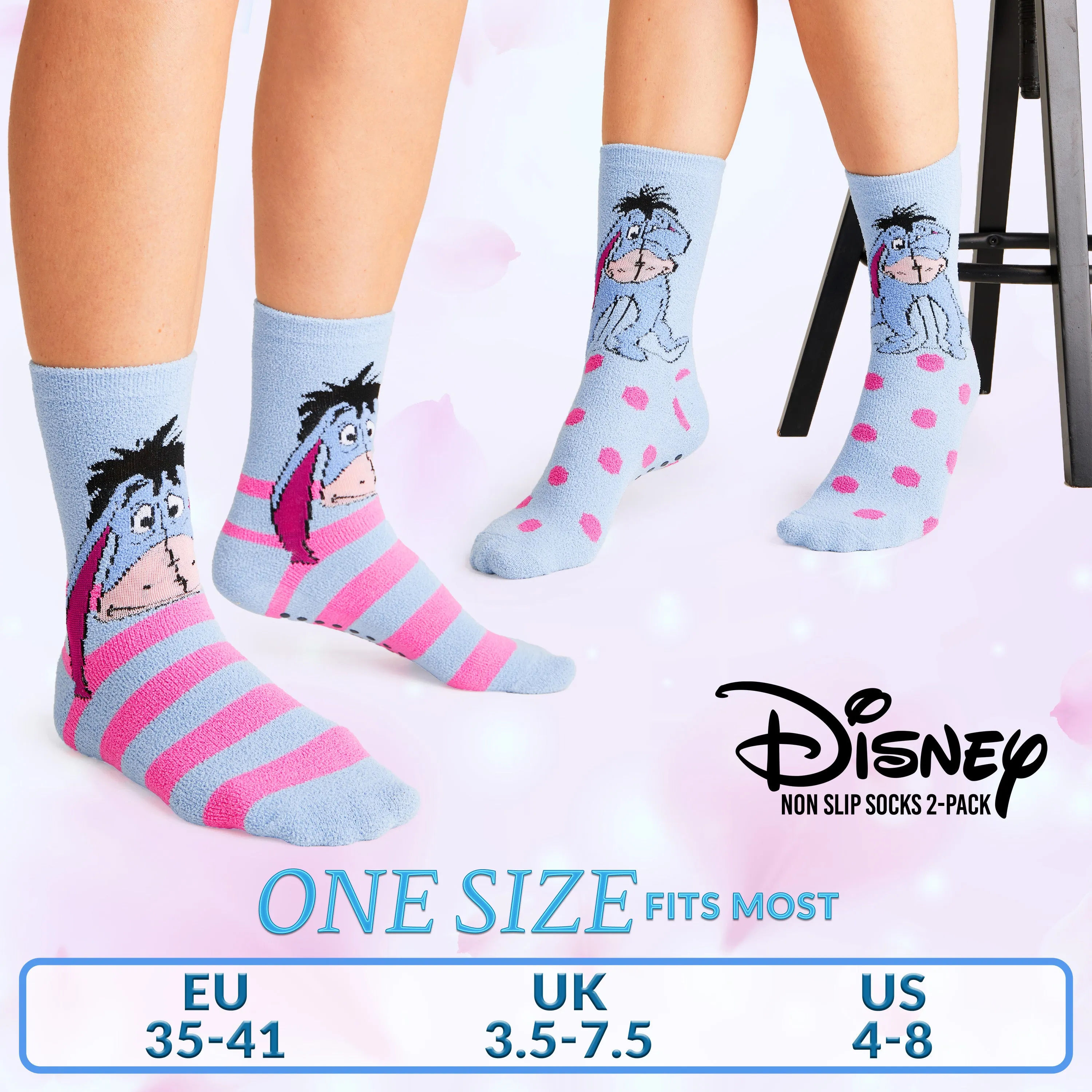 Disney Slippers Socks Women 2 Pack Fluffy Socks Non Slip - Eeyore
