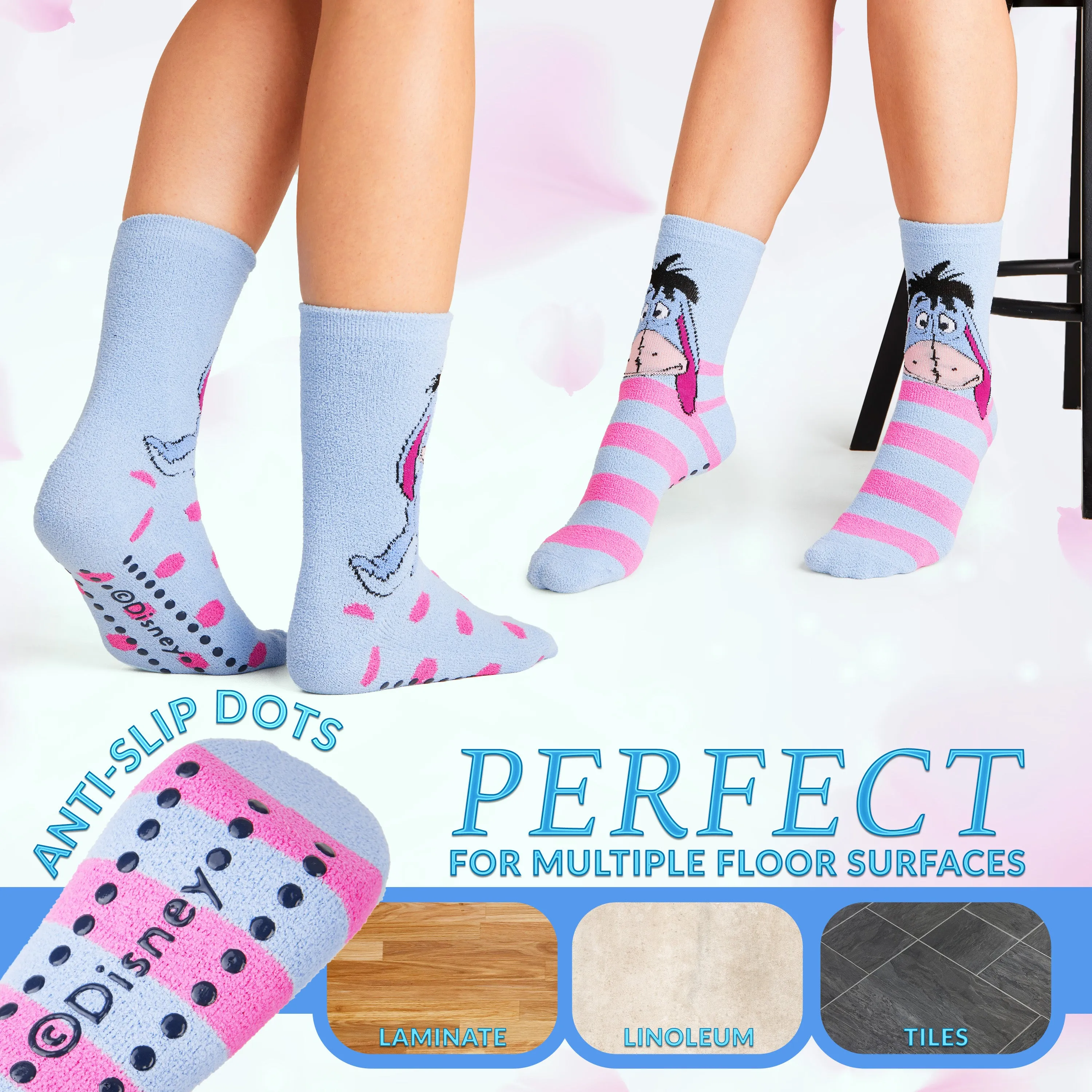 Disney Slippers Socks Women 2 Pack Fluffy Socks Non Slip - Eeyore