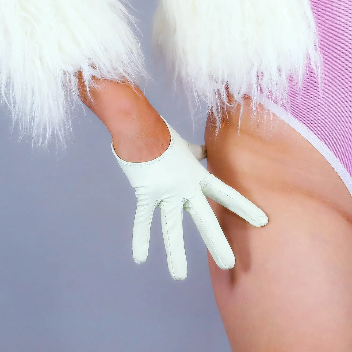 DooWay Women Short Real Leather Dress Gloves TOUCHSSCREEN Half Palm 5" Genuine Import Lambskin Gothic Driving Party Gloves