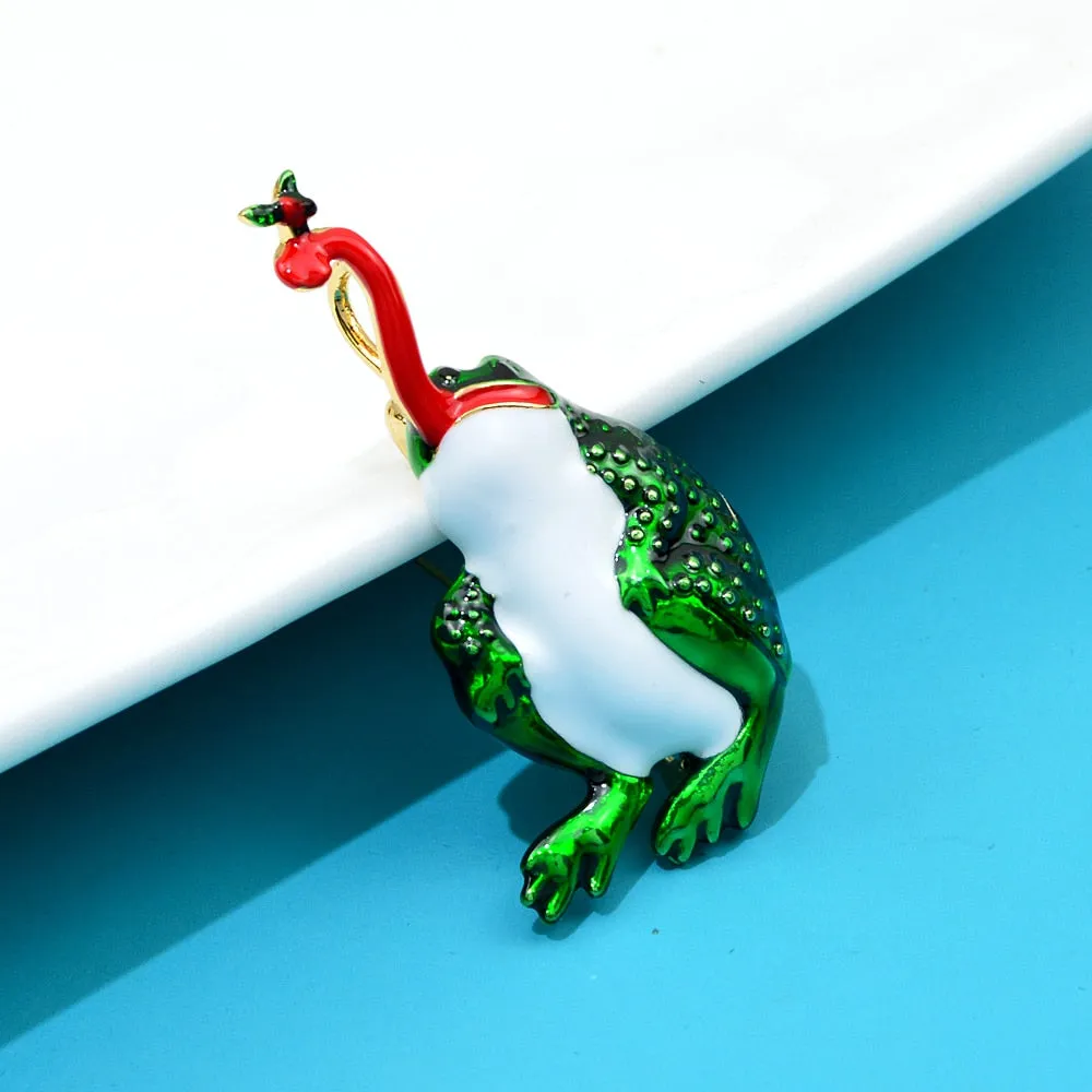 Enamel Catch Pets Frog Brooches For Women And Men