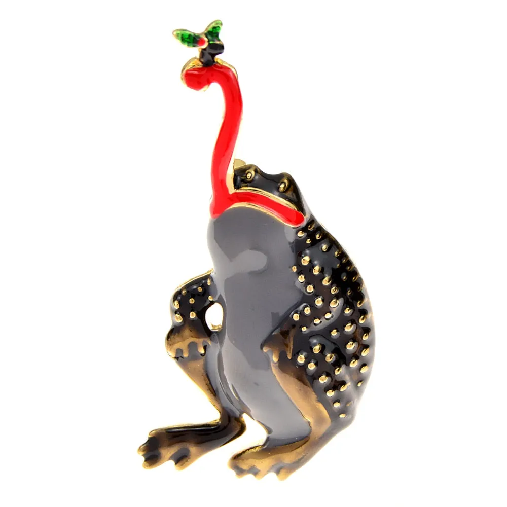 Enamel Catch Pets Frog Brooches For Women And Men