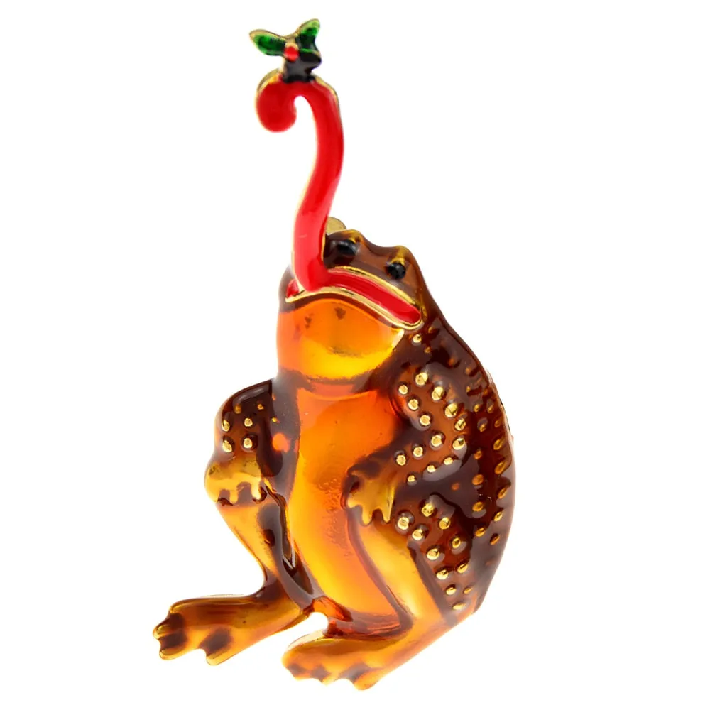Enamel Catch Pets Frog Brooches For Women And Men