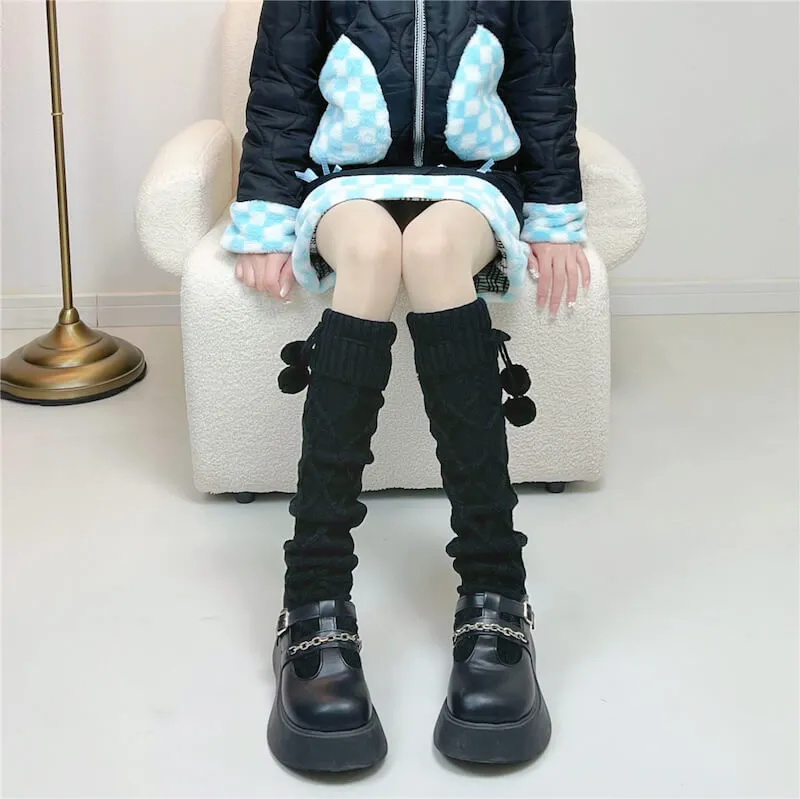 Fluffy warm pompon stockings