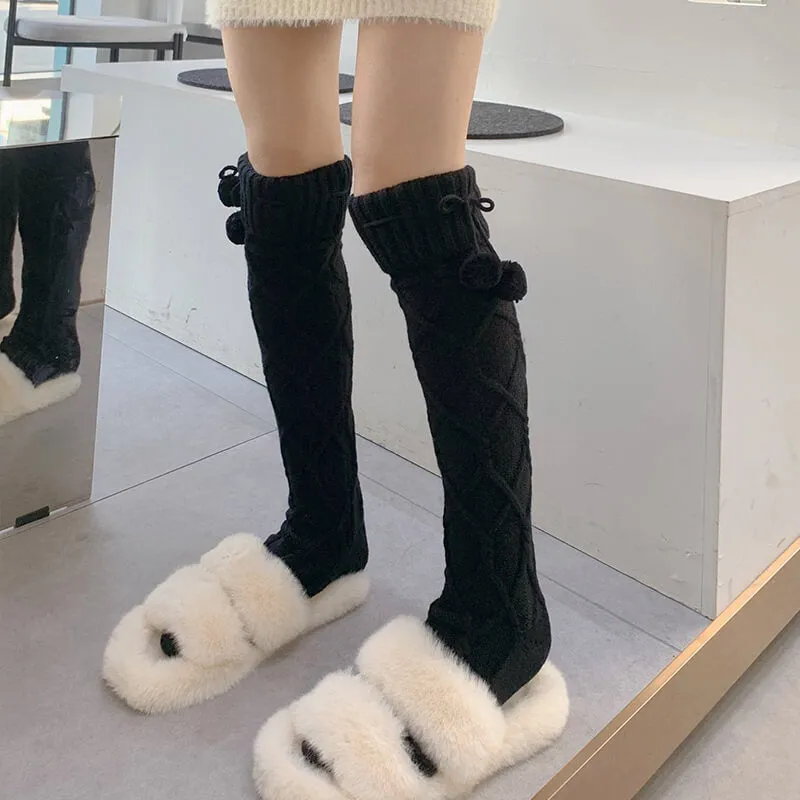 Fluffy warm pompon stockings