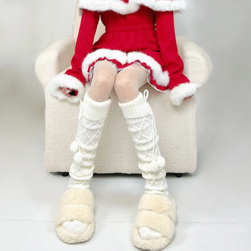 Fluffy warm pompon stockings
