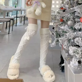 Fluffy warm pompon stockings