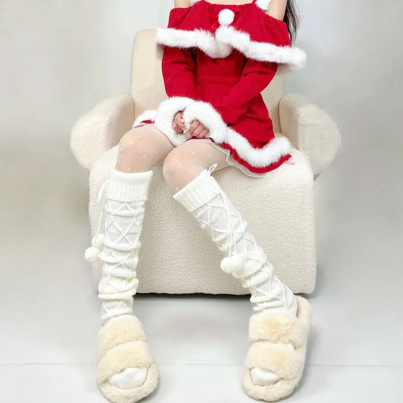 Fluffy warm pompon stockings