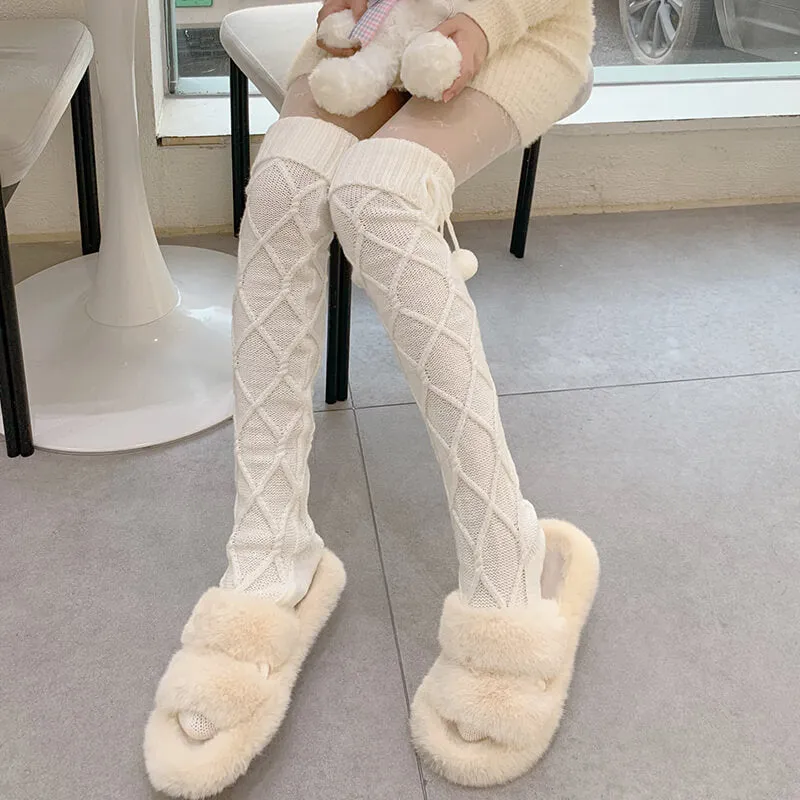 Fluffy warm pompon stockings