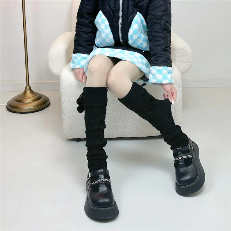 Fluffy warm pompon stockings