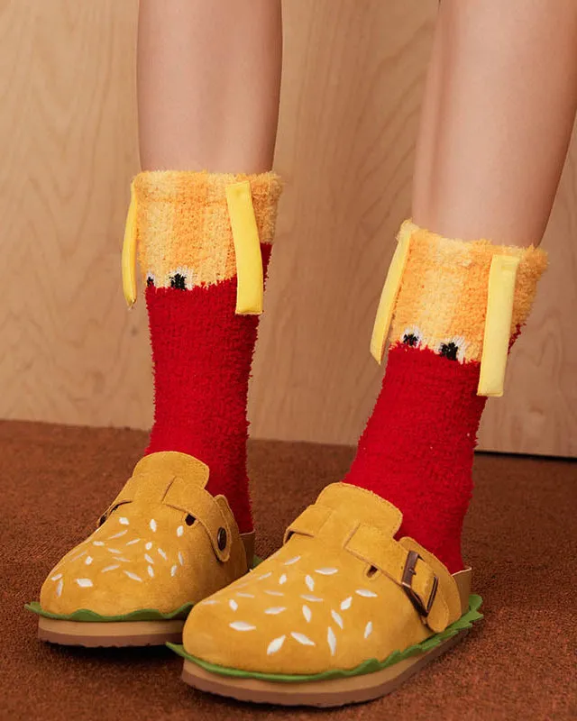 Gift Box Set Fun Burger Series Cozy Tube Socks by Sweetnana - Women's Funny Socks Winter Warm Fuzzy Socks, Thickened Soft Crew Socks.
