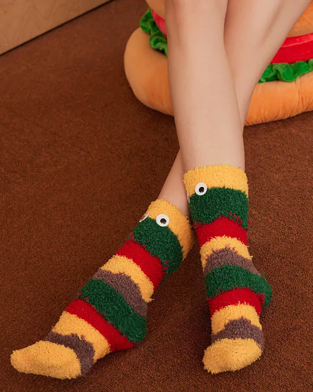 Gift Box Set Sweetnana Fun Burger Series Cozy Tube Socks - Winter Thickened Warm Socks, Fuzzy Soft Socks, Lounge Wear Crew Cute Socks.