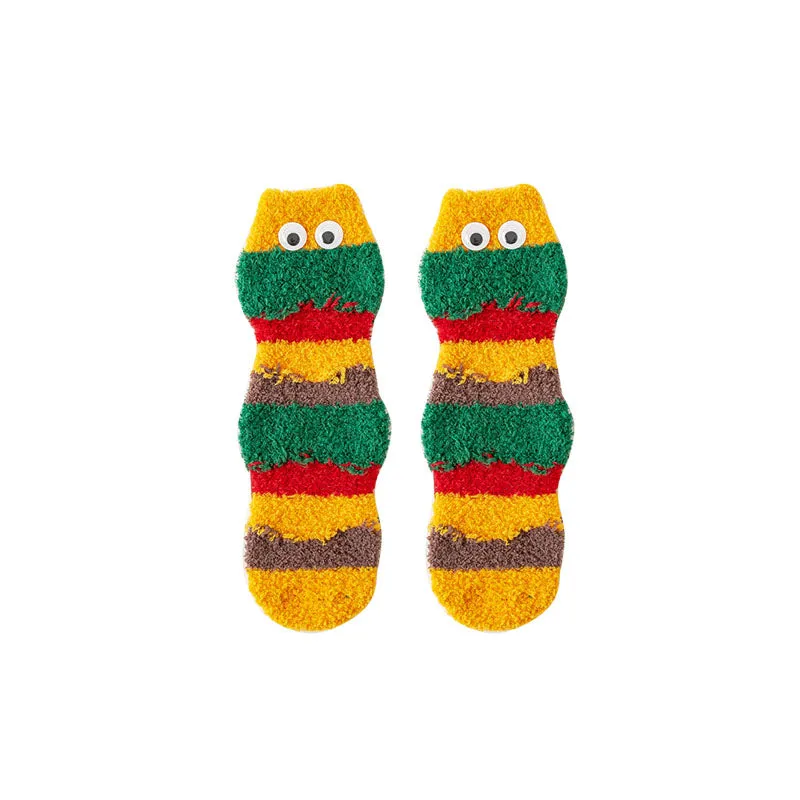 Gift Box Set Sweetnana Fun Burger Series Cozy Tube Socks - Winter Thickened Warm Socks, Fuzzy Soft Socks, Lounge Wear Crew Cute Socks.