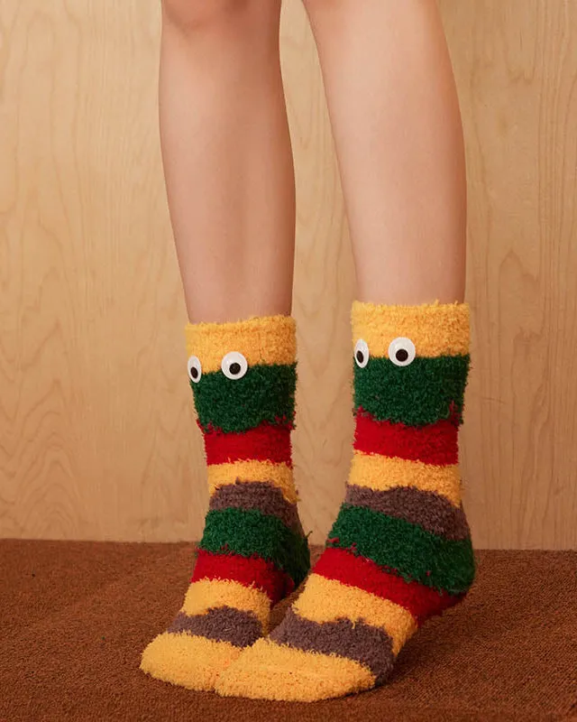 Gift Box Set Sweetnana Fun Burger Series Cozy Tube Socks - Winter Thickened Warm Socks, Fuzzy Soft Socks, Lounge Wear Crew Cute Socks.