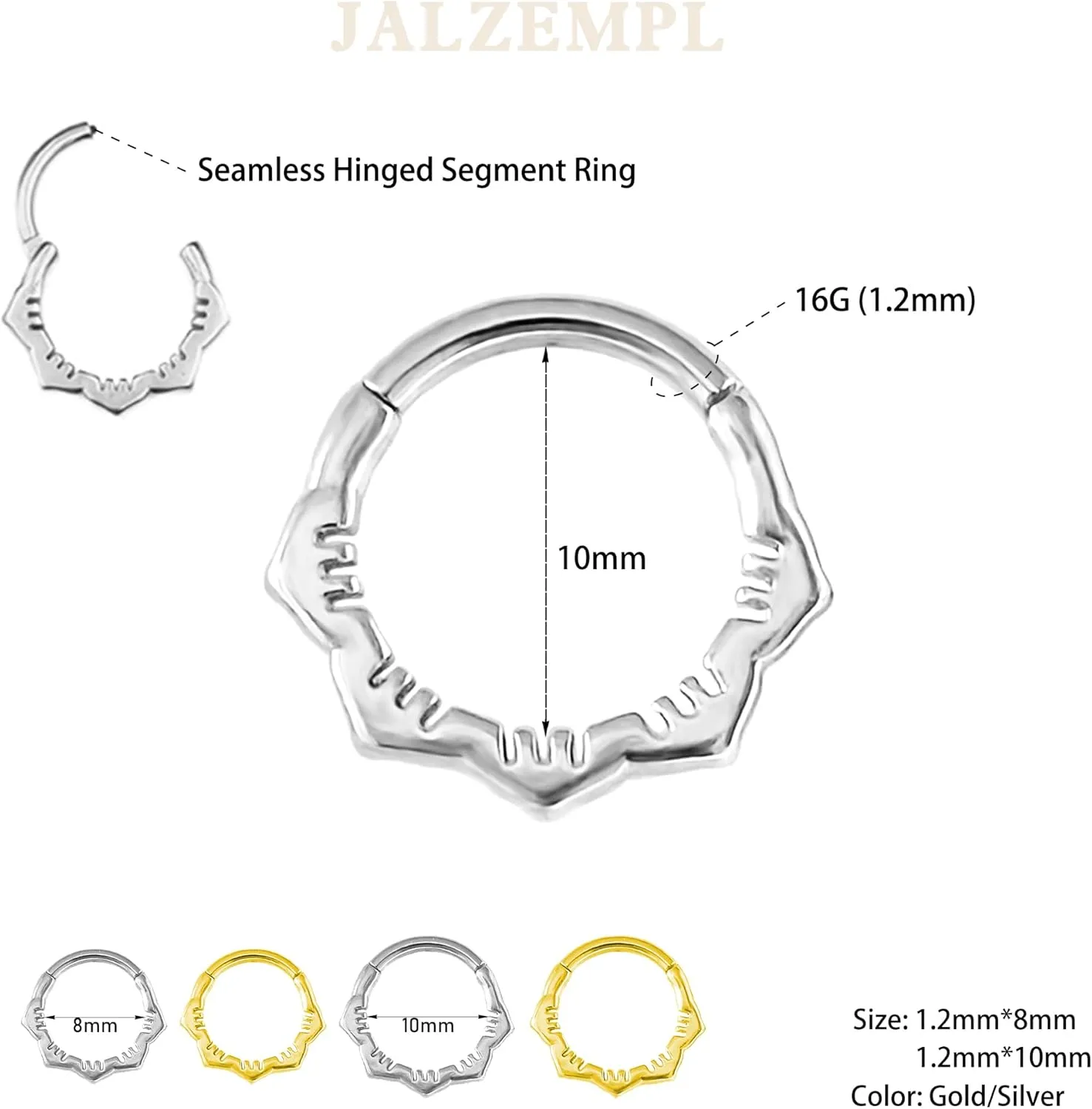 Gold Nose Rings Hoops 316L Surgical Steel Flower Nose Ring Silver Septum Rings 16g Clicker Daith Hinged Piercing Jewelry Gifts 1.2 * 8mm