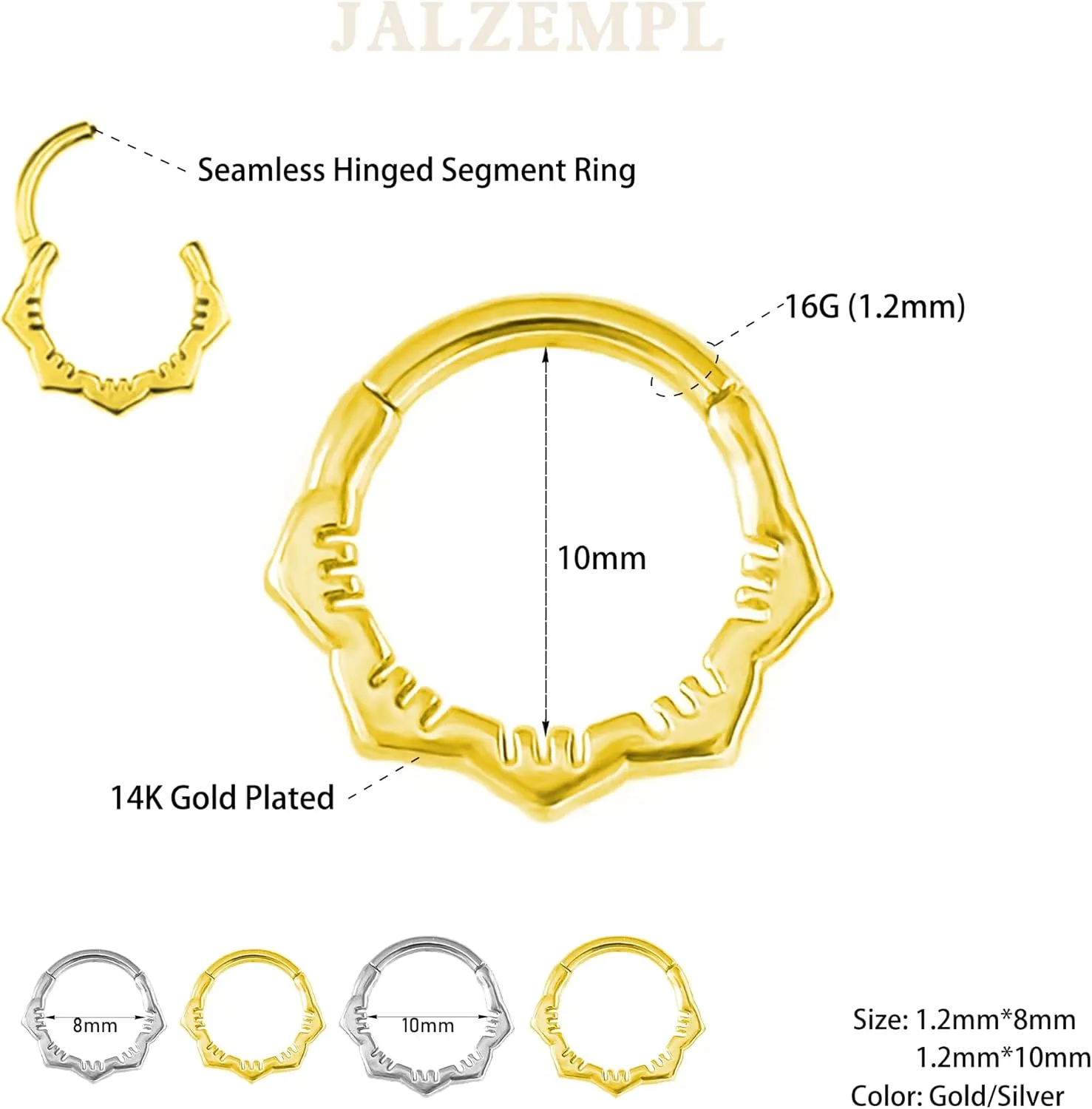 Gold Nose Rings Hoops 316L Surgical Steel Flower Nose Ring Silver Septum Rings 16g Clicker Daith Hinged Piercing Jewelry Gifts 1.2 * 8mm