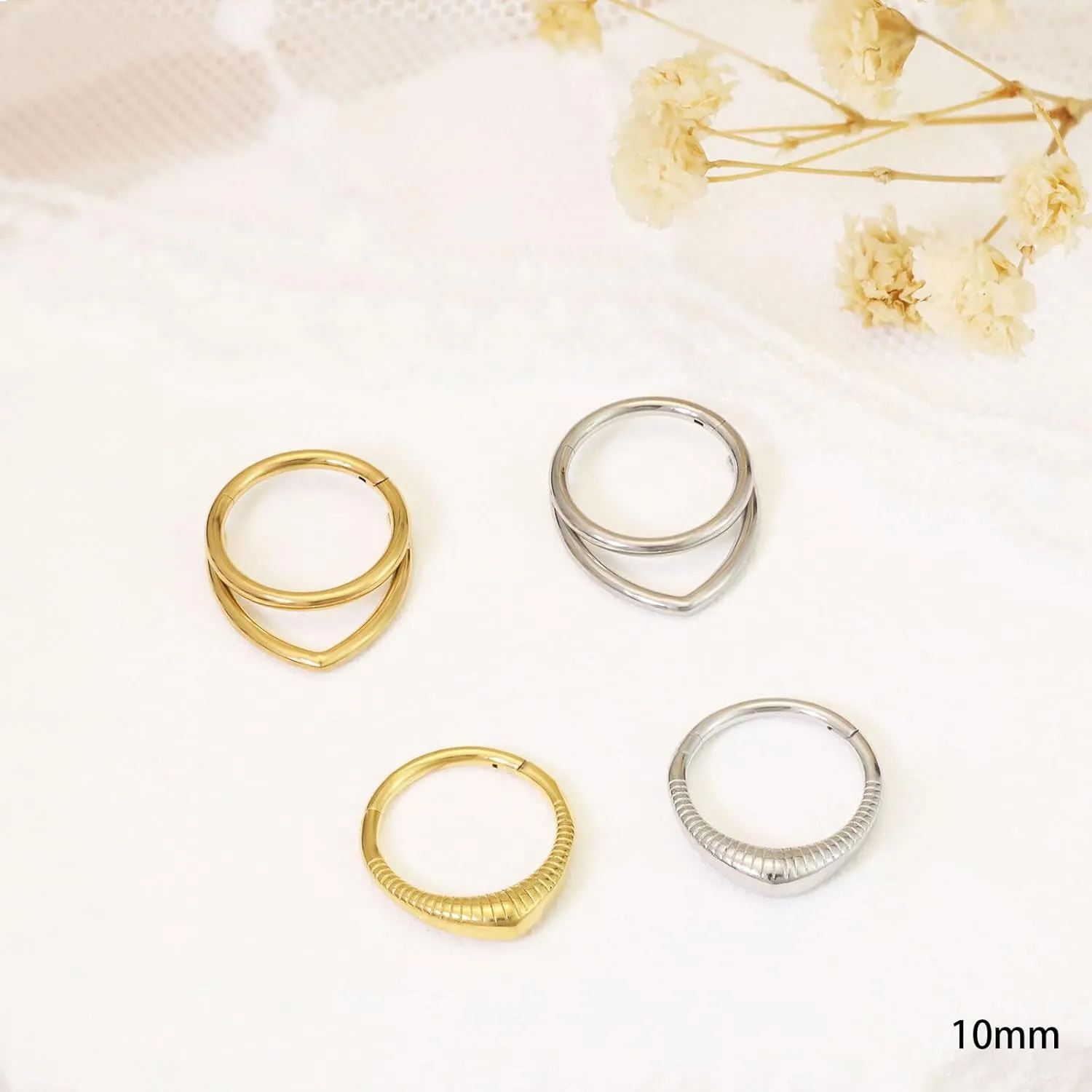 Gold Nose Rings Hoops 316L Surgical Steel Flower Nose Ring Silver Septum Rings 16g Clicker Daith Hinged Piercing Jewelry Gifts 1.2 * 8mm