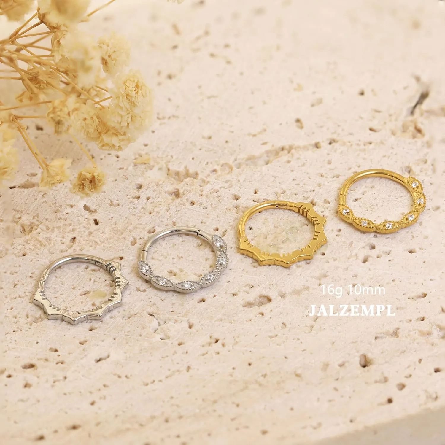 Gold Nose Rings Hoops 316L Surgical Steel Flower Nose Ring Silver Septum Rings 16g Clicker Daith Hinged Piercing Jewelry Gifts 1.2 * 8mm